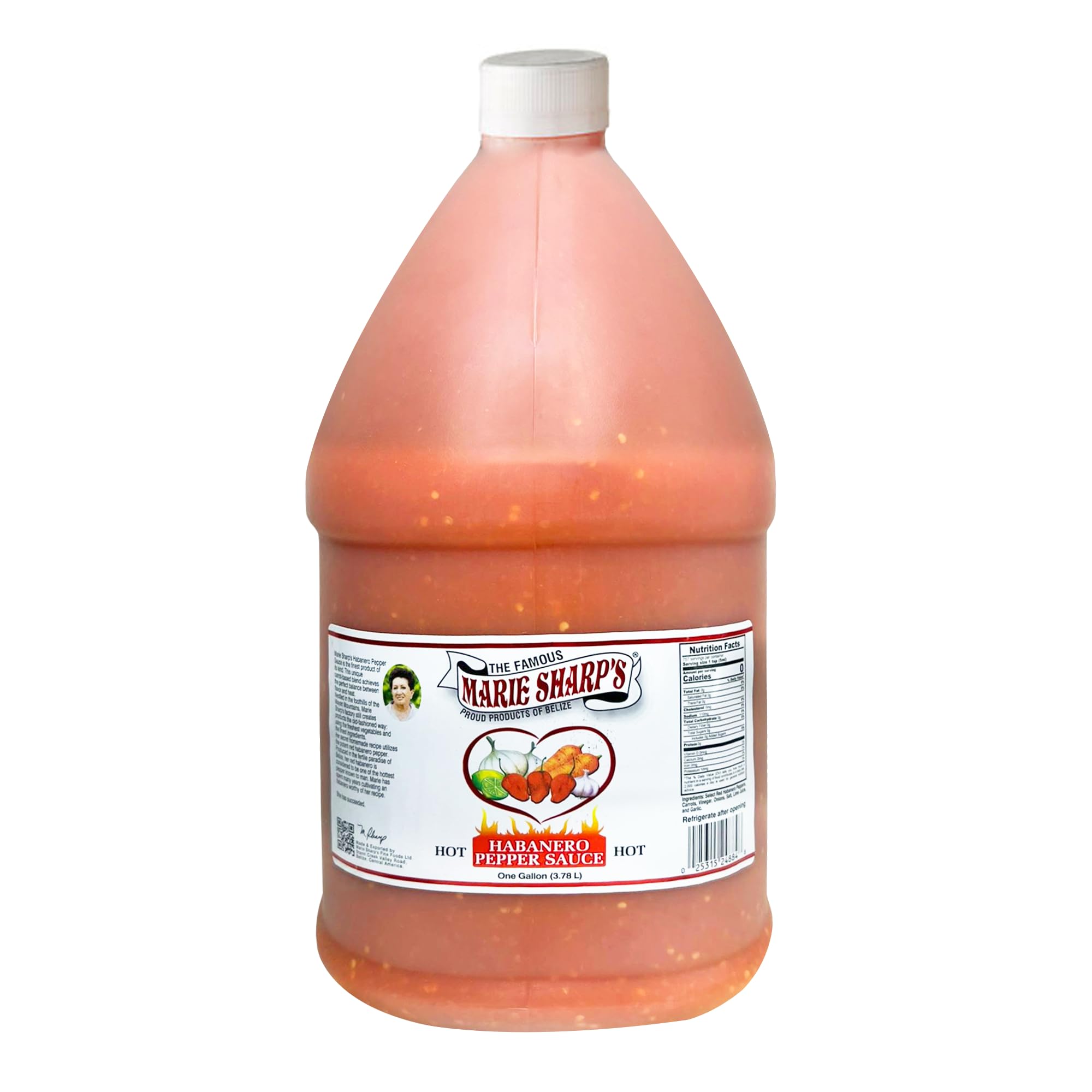 Marie Sharp's Hot Habanero Pepper Sauce - 1 Gallon (128 oz) - Spicy Habanero Hot Sauce for Tacos, Wings, BBQ & Cooking - Gluten-Free & Vegan-Friendly