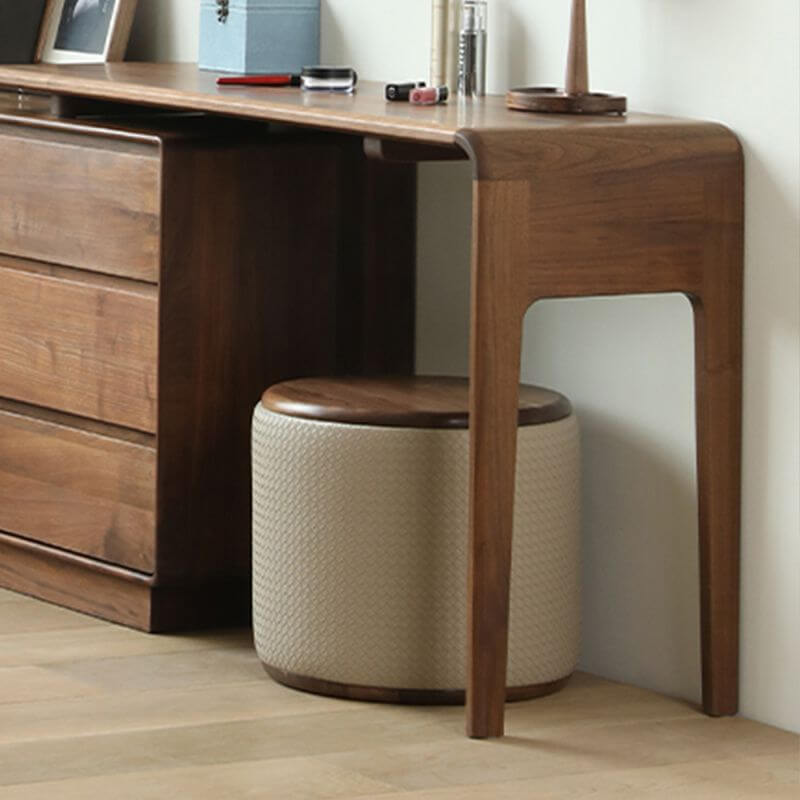 Brown Upholstered Vanity Stool with Solid Wood Frame - Backless Makeup Seat for Bedroom, Dressing Table & Vanity Area
