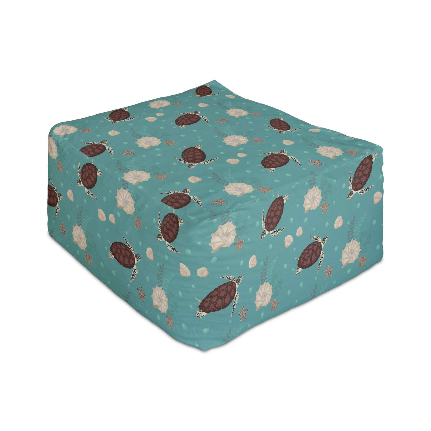 Ambesonne Marine Rectangle Pouf with Continuous Bubbles, Turtles, Starfish & Shells Design - 25