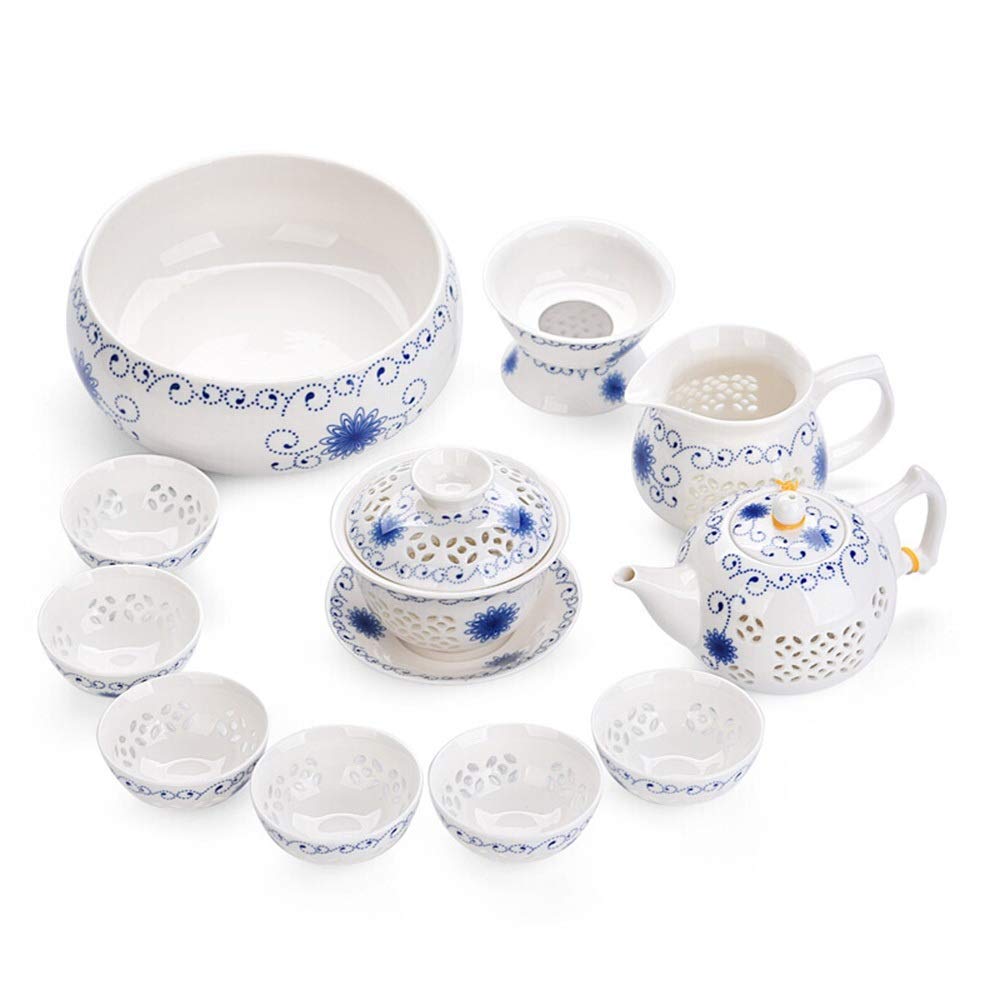Premium 11-Piece Chinese Style Porcelain Tea Set - Transparent Kung Fu Teapot with 6 Cups for Home & Gifting | Perfect for Afternoon Tea, Family Gatherings & Zen Meditation