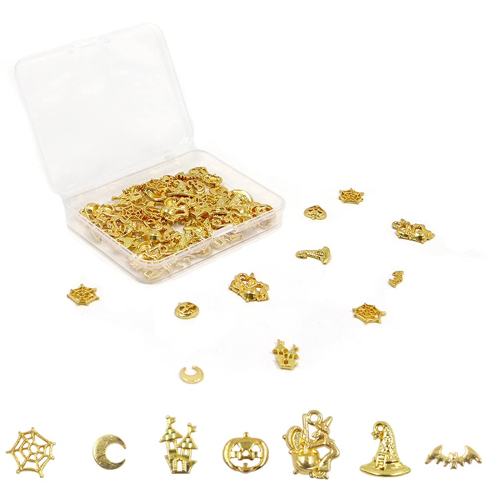 70-Piece Halloween Themed Resin Fillers Kit - Gold Alloy Resin Jewelry Making Supplies & Accessories for DIY Crafting, Pendants, Charms, and Home Decor