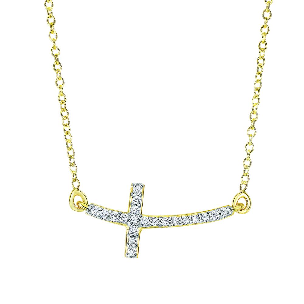 14K Gold Diamond Cross Pendant Necklace - 0.12ct Genuine Diamond Side Cross Jewelry for Women, Perfect for Everyday Wear, Gifts & Special Occasions