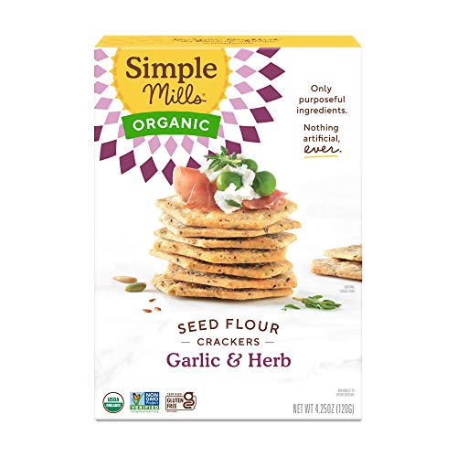 Simple Mills Organic Seed Crackers - Garlic & Herb Flavor, Gluten Free Vegan Healthy Snacks, Paleo Friendly, 4.25oz (Pack of 1) | Perfect for On-the-Go, Lunchboxes & Keto Diet