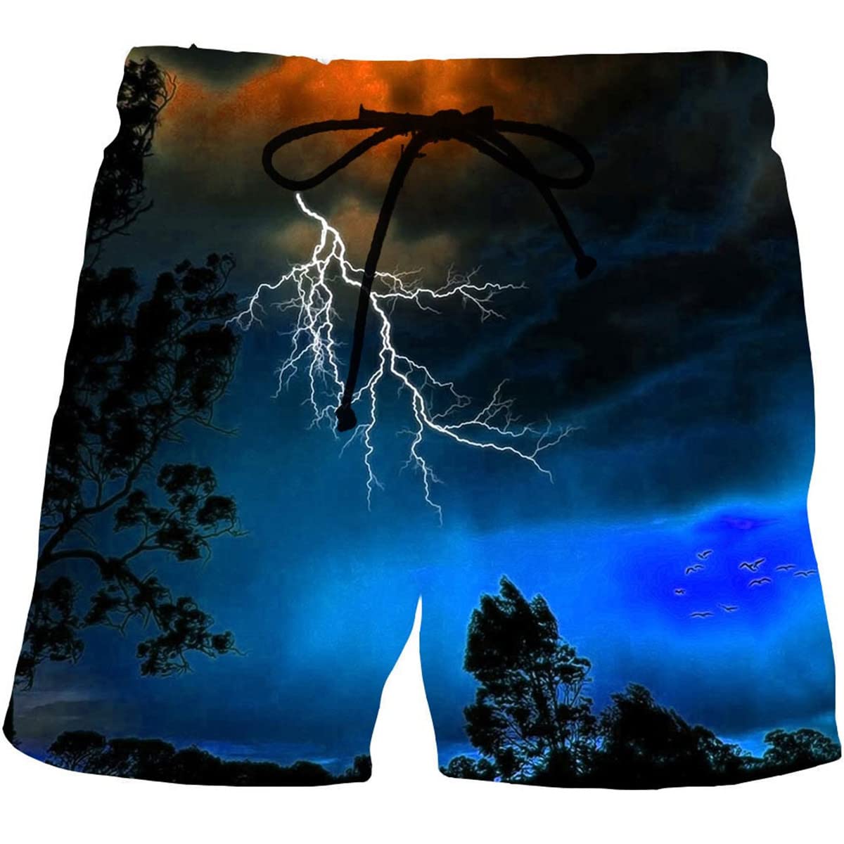 Men's Lightning Pattern Beach Shorts | 3D Print Oversized Sunset Shorts for Summer Outdoor Activities & Casual Wear