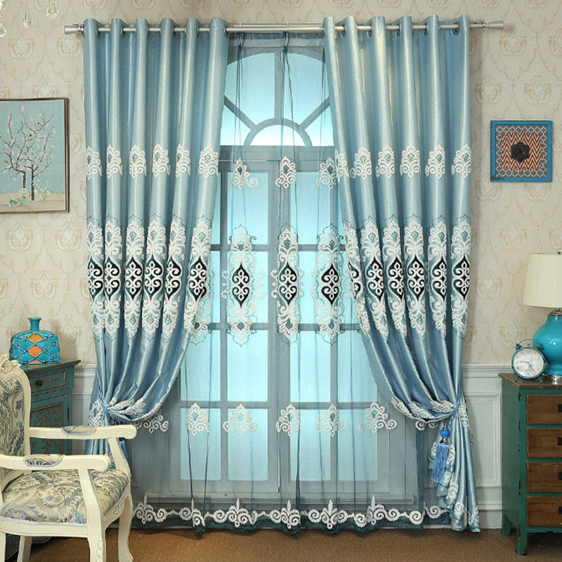 Phoebe Two Layer Luxury Embroidery Blackout Thermal Custom Curtains - Soundproof & Energy Efficient Window Treatments for Bedroom, Living Room & Home Theater