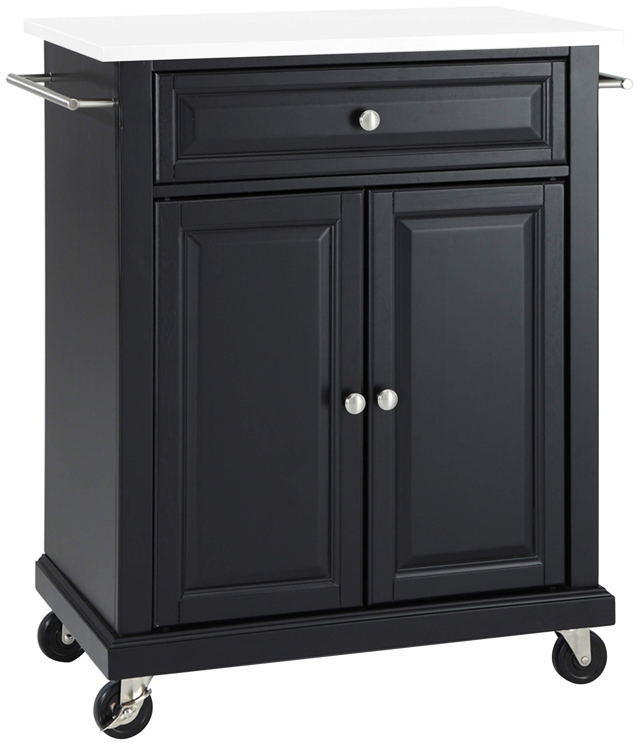 Crosley Black Compact Rolling Cart with Stone Top & Shelves - Microwave Stand, Towel Rack for Kitchen, Bathroom, or Office Storage