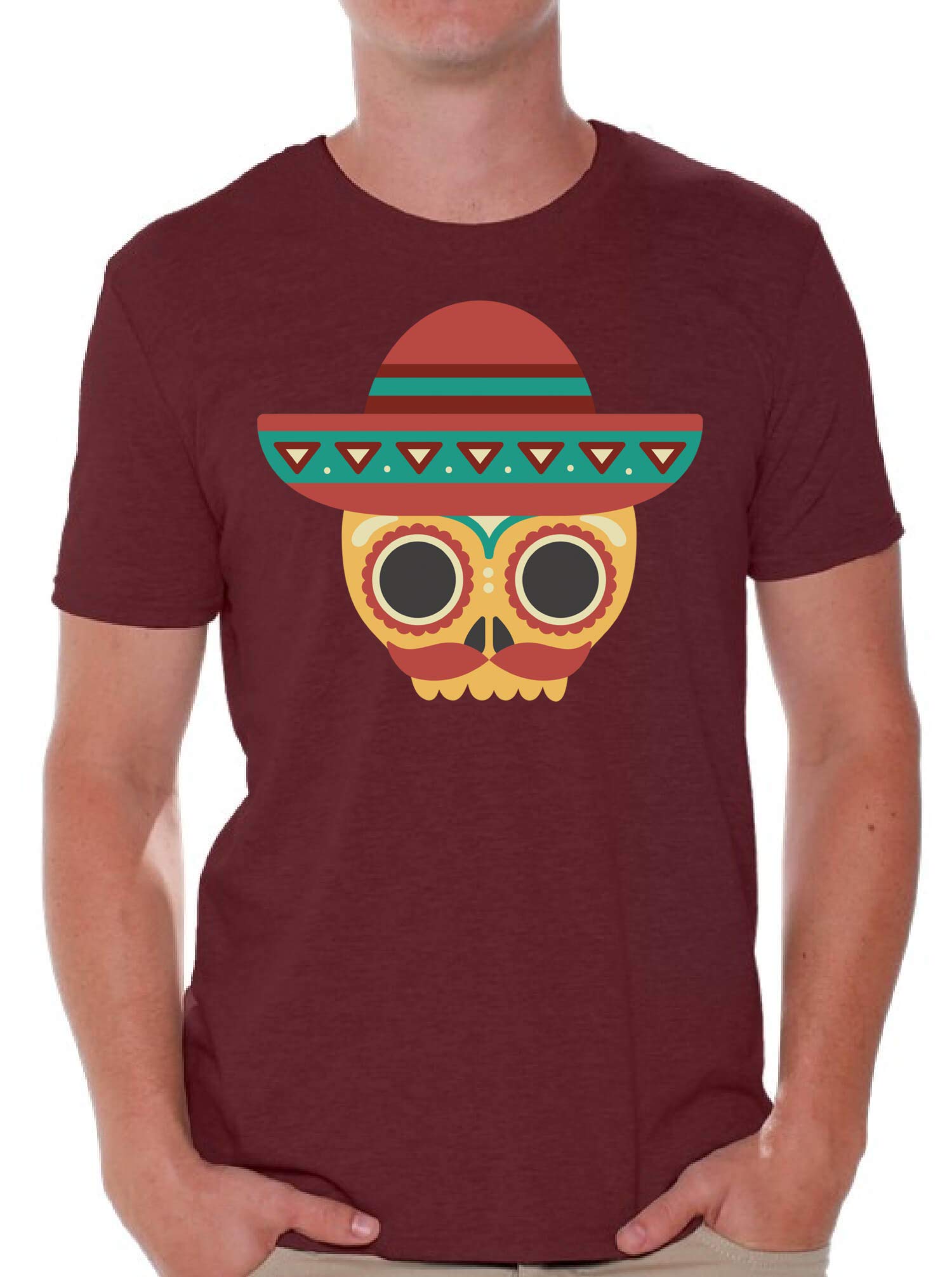 Skull & Sombrero Print Men's T-Shirt | Gothic Mexican Style Graphic Tee | Perfect for Halloween, Day of the Dead & Costume Parties