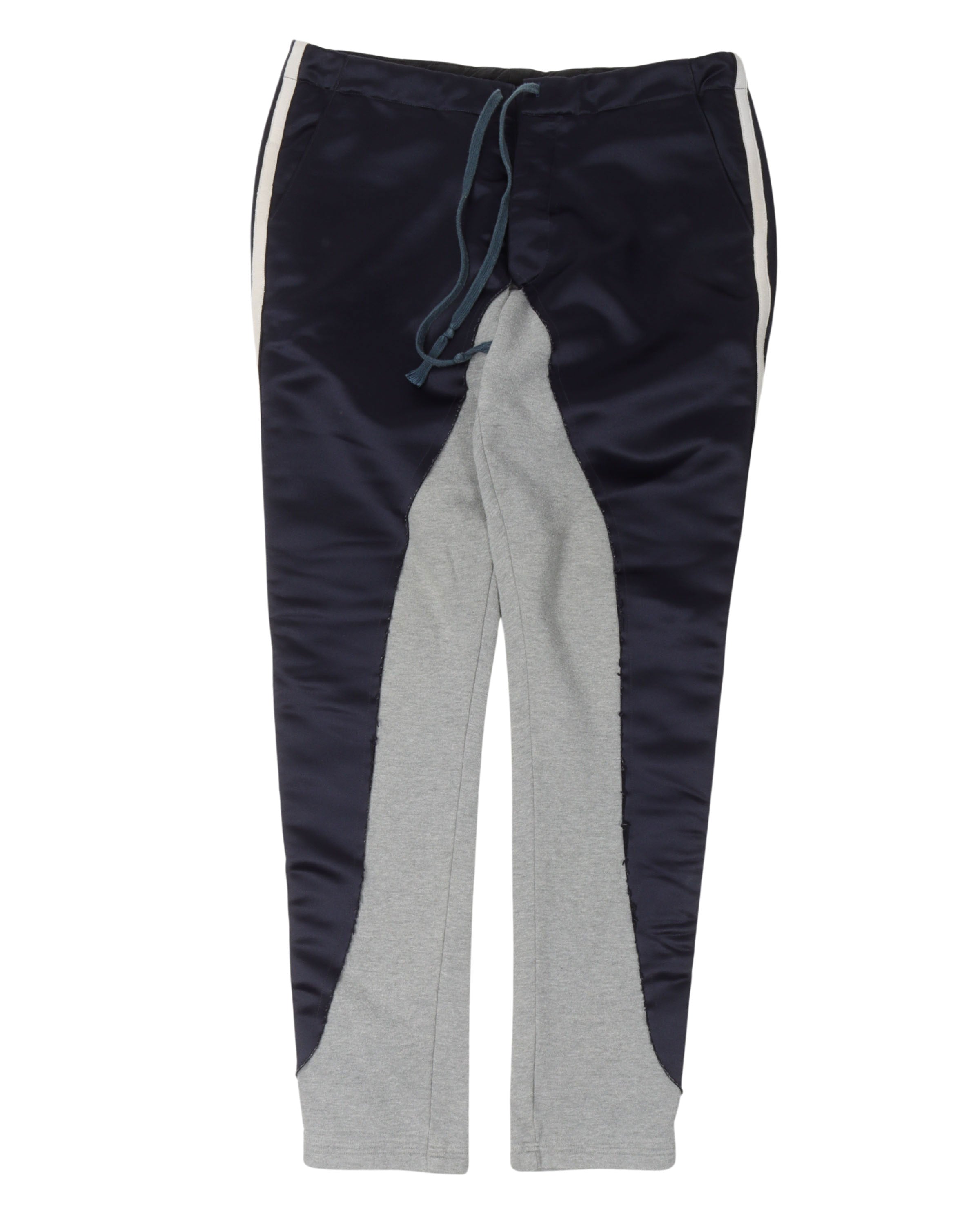 50/50 Navy Satin Terry Long Pants for Men - Comfortable Lounge & Sleepwear, Perfect for Home Relaxation and Yoga