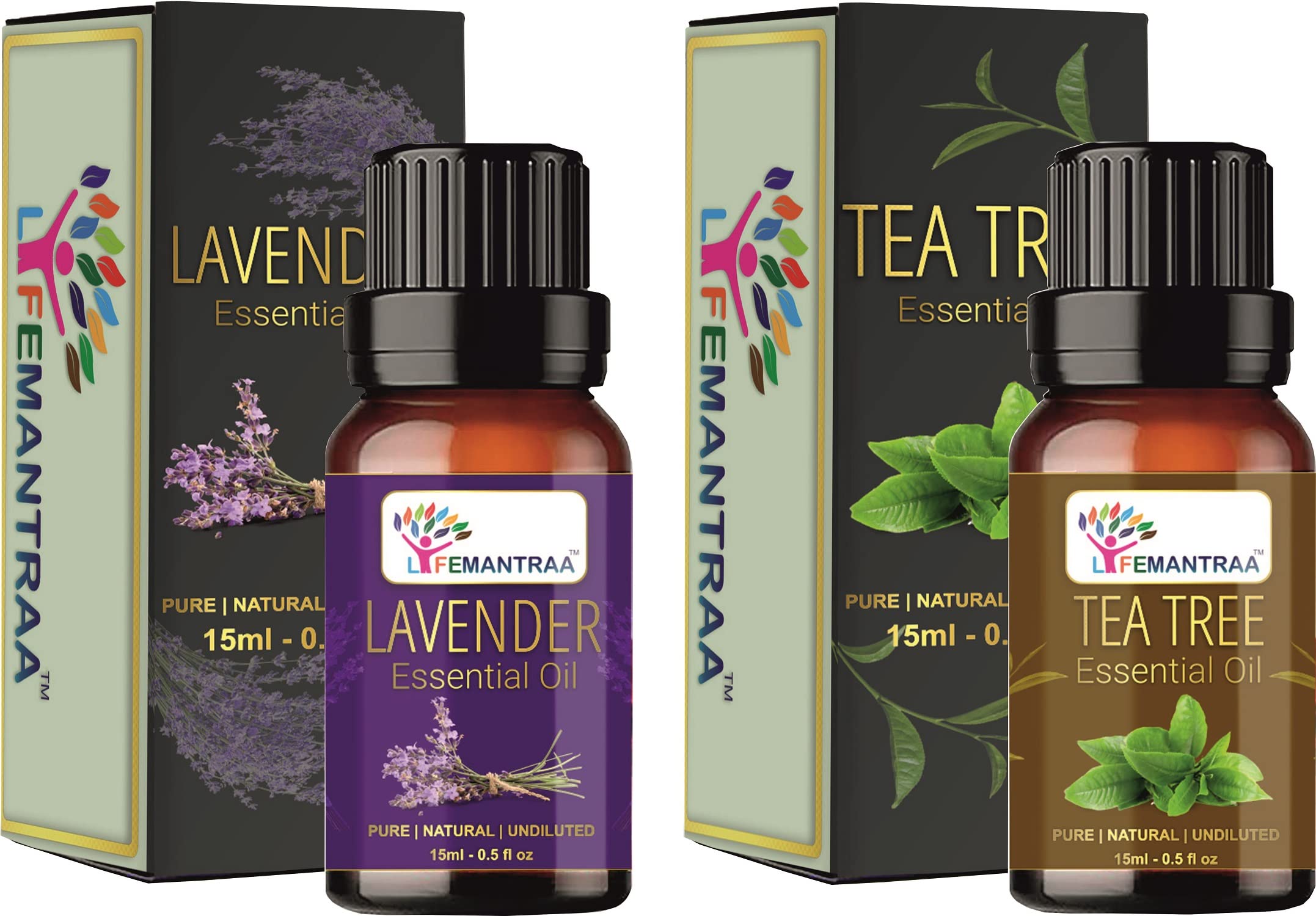 Pure Lavender & Tea Tree Essential Oil Set - 15ml Each (30ml Total) for Aromatherapy, Home Diffusers, Soap Making, Candle Making | Natural Air Freshener for Bedroom, Bathroom & Office Relaxation