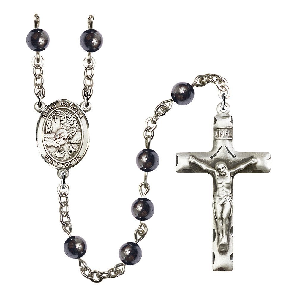 Bonyak Jewelry St. Rosalia Silver-Plated Rosary Necklace - Birthstone Colors for All 12 Months | Religious Gift for Baptism, First Communion & Prayer Devotion