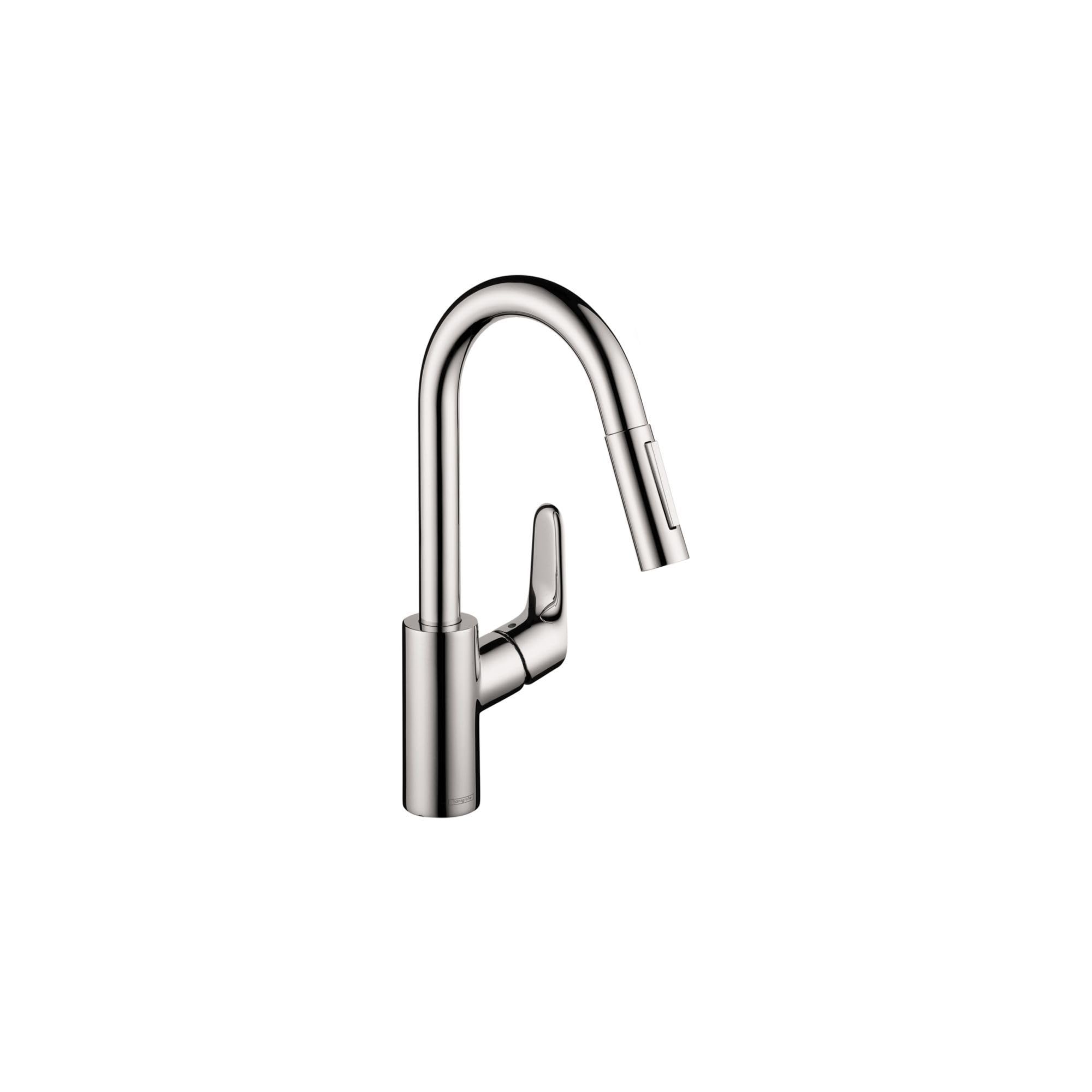 Hansgrohe Focus Chrome Bar Kitchen Faucet with Pull Down Sprayer - Magnetic Docking Spray Head, Brushed Nickel Finish (Model 04506001) - Perfect for Modern Kitchens, Easy Cleaning & Food Prep