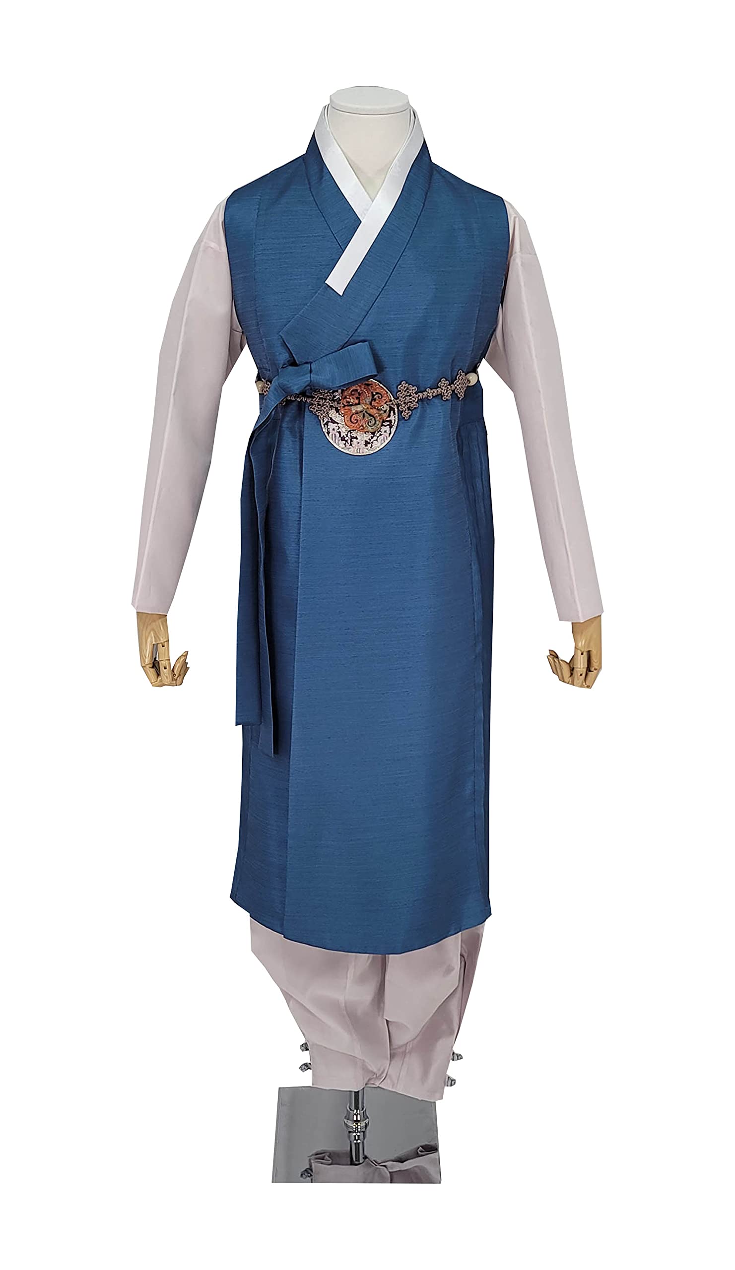Custom-Made Blue Korean Traditional Hanbok King Design for Men - Wedding Ceremony & Special Occasions | Authentic Hanbok Costume for Groom, Cultural Events & Cosplay