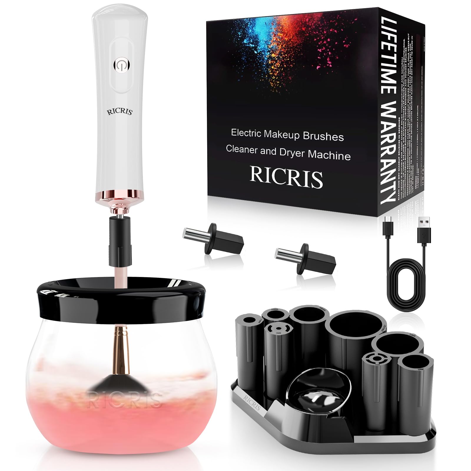 Electric Makeup Brush Cleaner & Dryer Machine - Automatic Fast Spinning Brush Cleaning Tool for Cosmetics (White) | Perfect for Home & Professional Makeup Artists