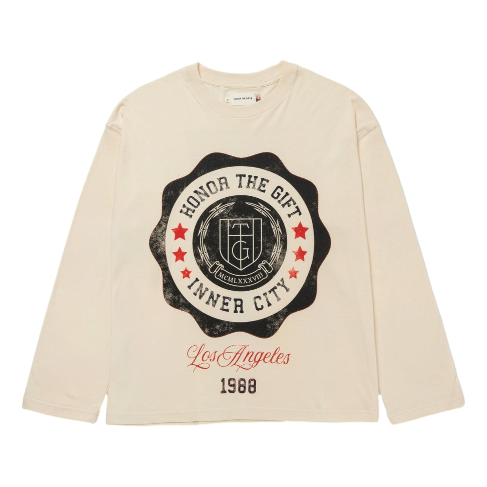 HONOR THE GIFT HTG® Seal Logo Long Sleeve T-Shirt in Bone Color - Streetwear Essential for Casual Outfits & Urban Fashion