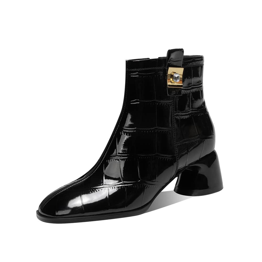 TinaCus Women's Genuine Leather Ankle Boots - Round Toe Handmade Side Zipper Cone Heel Fashion Booties for Casual Outfits & Office Wear