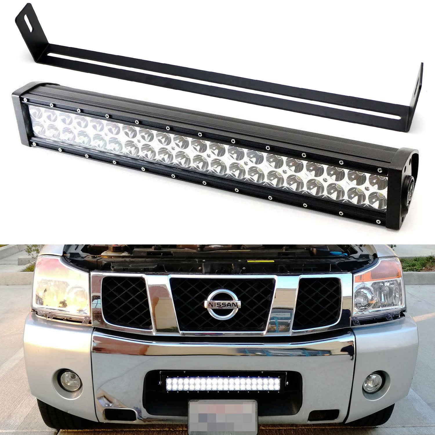 120W 20 LED Light Bar with Lower Bumper Mounting Bracket & Wiring Harness Kit - Compatible with Nissan Titan - Off-Road, Truck, SUV Lighting for Night Driving & Outdoor Adventures