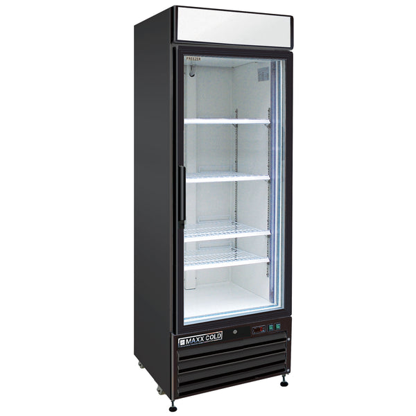 Maxx Cold MXM1 23FBHC 23 cu.ft Black Commercial Single Glass Door Merchandiser Freezer - Perfect for Grocery Stores, Restaurants & Convenience Shops