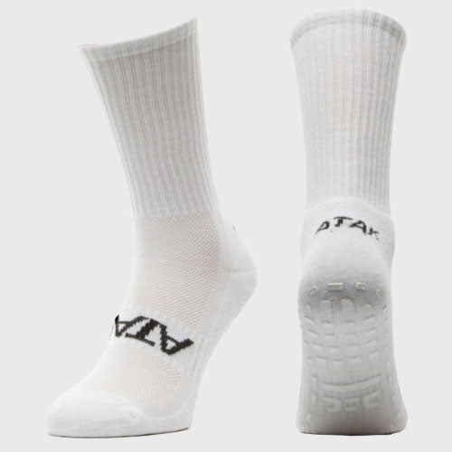 Atak Sports Shox Mid Length Grip Socks - White Non-Slip Athletic Socks for Running, Basketball & Workout - Enhanced Performance & Comfort for Men & Women