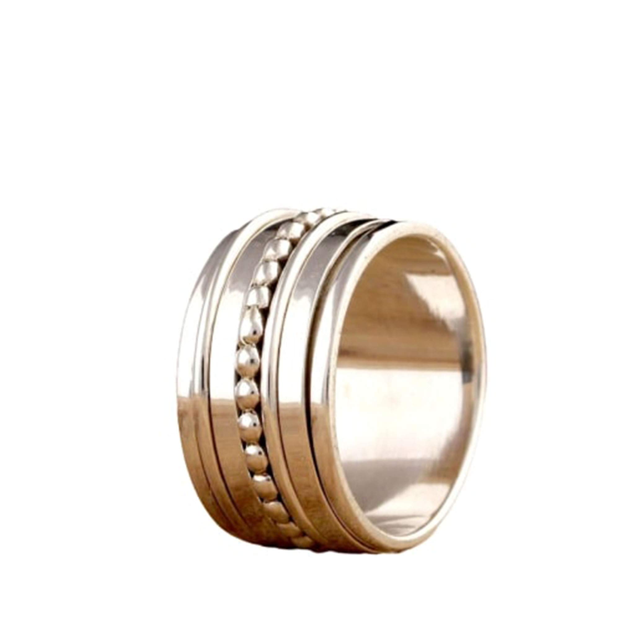 925 Sterling Silver Spinner Ring for Women - Handmade Meditation & Stress Relief Jewelry, Boho Wide Band Ring for Yoga, Party & Everyday Wear