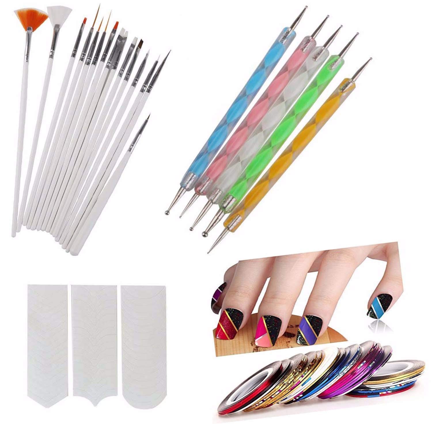 Professional 31-Piece Nail Art Kit with Brushes, Dotting Pens & Striping Tape - Complete DIY Manicure Set for Salon-Quality Nails at Home | Perfect for French Tips, Marble Designs & Creative Nail Art