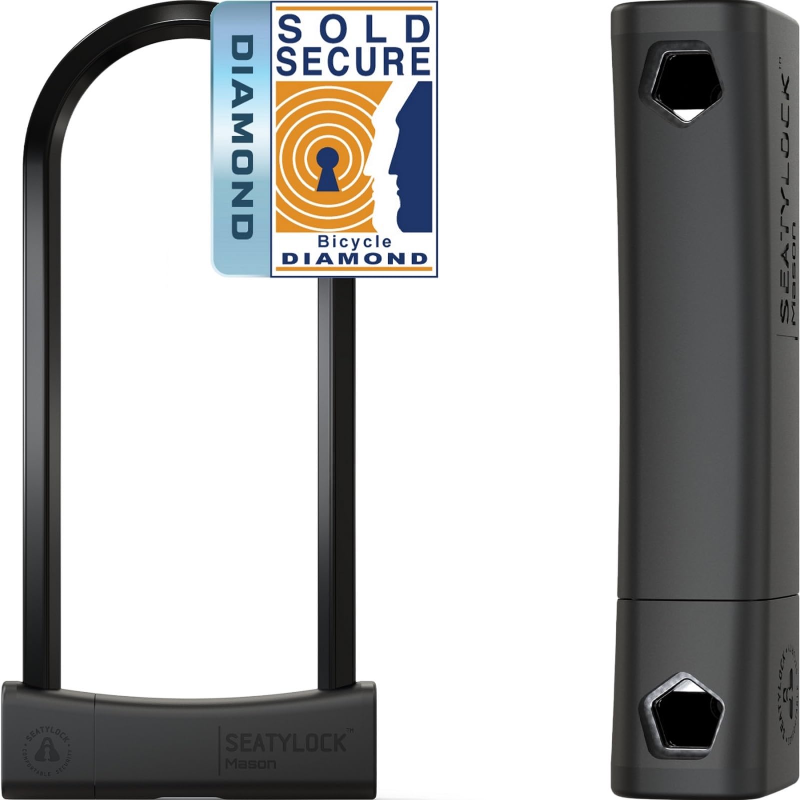 Seatylock Mason Heavy Duty Anti-Theft Bike U Lock - Diamond Secure Patented Bicycle Lock with Keys for Electric, Mountain Bikes & Scooters - Perfect for Urban Commuting, Campus Security & Outdoor Cycling