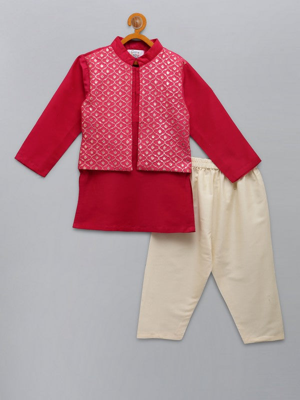 Pre Order: Fuschia Pink Kurta with Attached Jacket & Pyjama Set - Stylish Indian Ethnic Wear for Women, Perfect for Festivals, Weddings & Special Occasions