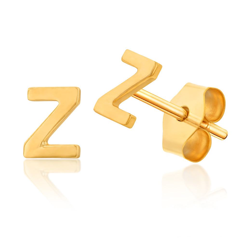9ct Gold Mini Initial Z Stud Earrings - Dainty Personalized Jewelry for Women & Girls - Perfect for Gifts, Birthdays & Everyday Wear
