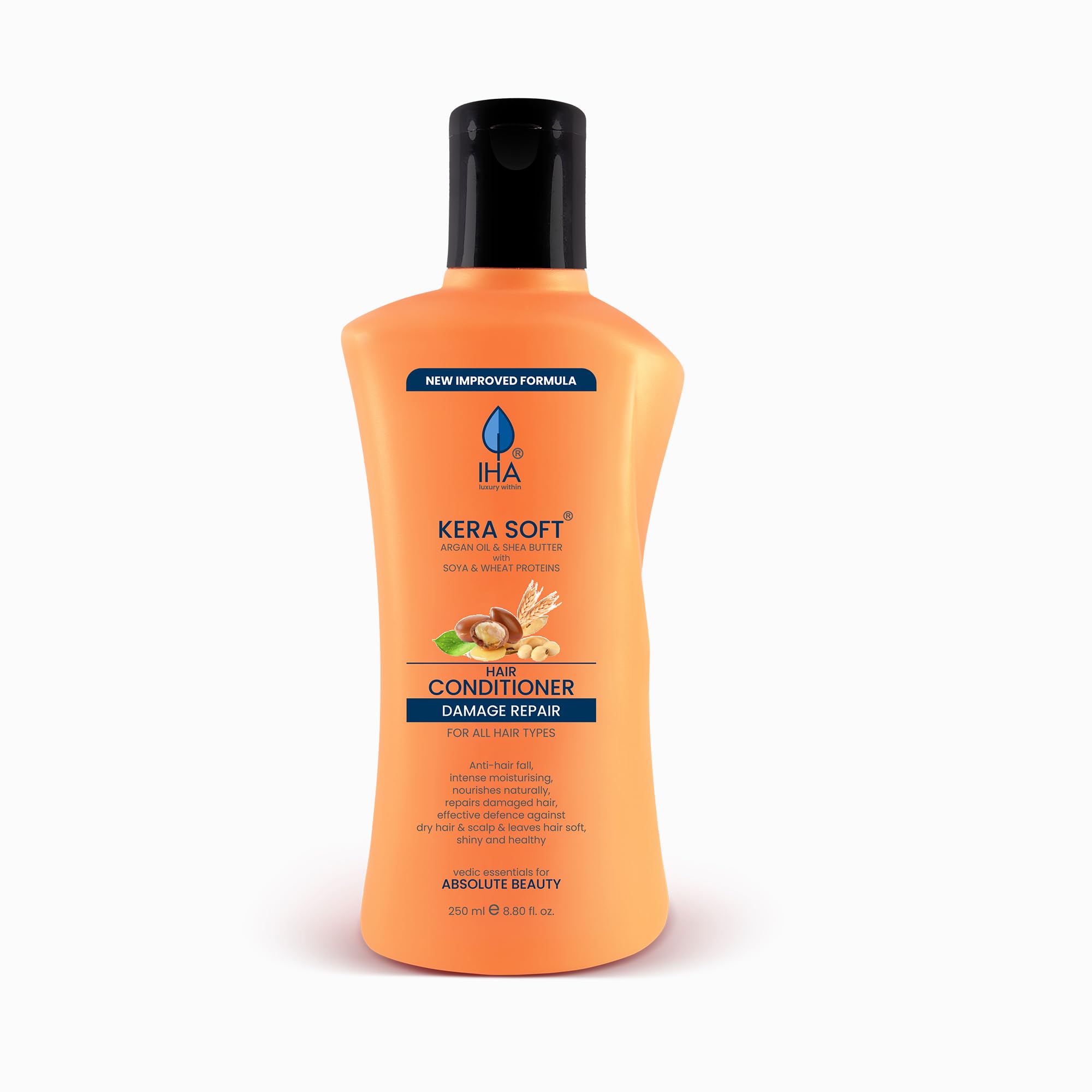 IHA Kerasoft Herbal Hair Conditioner - Vegan Anti-Hairfall & Frizz Control with Soya & Argan Oil | Damage Repair Treatment | Paraben & Sulfate Free (250ml) for Dry, Damaged & Color-Treated Hair