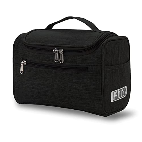 PRISMAXIC Large Water-Resistant Hanging Toiletry Bag for Travel - Cosmetic & Makeup Organizer for Women & Men - Perfect for Bathroom, Shower & Gym (Black)