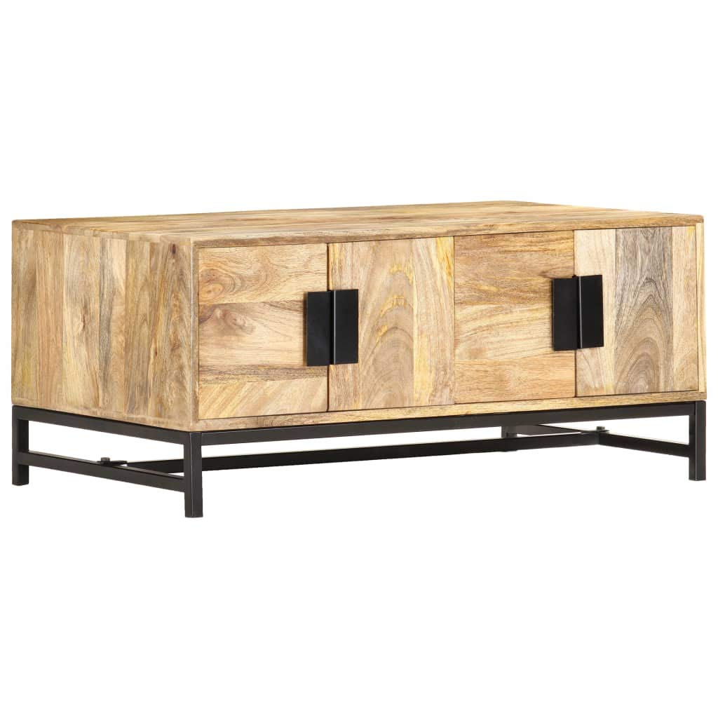 vidaXL Rectangle Coffee Table with Storage Drawer - Solid Mango Wood with Steel Legs - 35.4