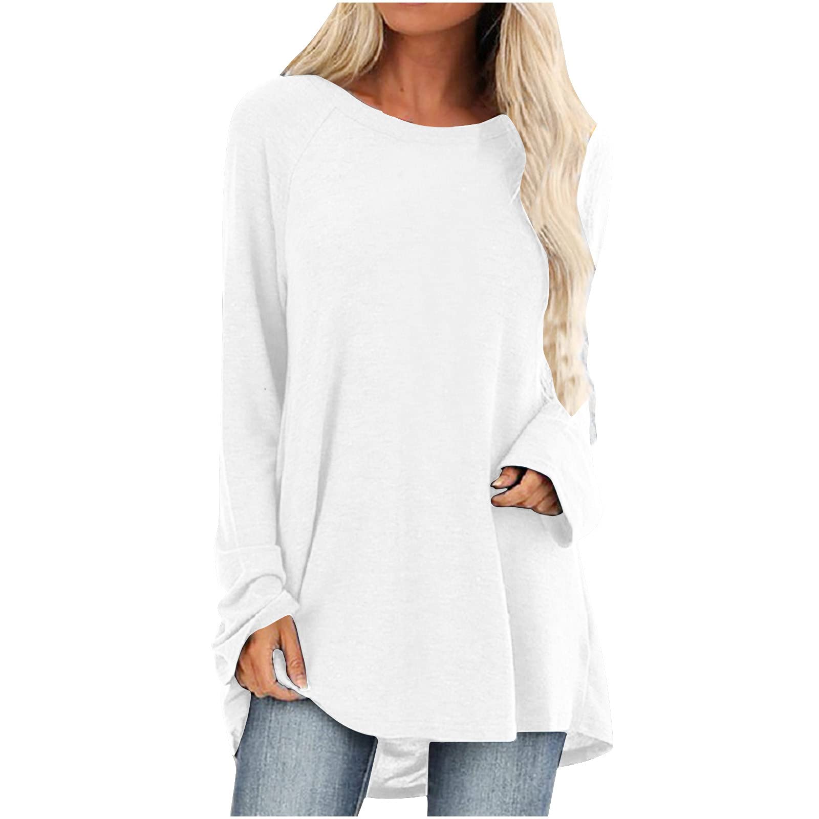 Trendy Women's Summer Tops 2023 - Casual Loose Long Sleeve Crewneck T-Shirts & Solid Blouses for Spring | Perfect for Beach Outings, Weekend Wear & Office Casual Outfits