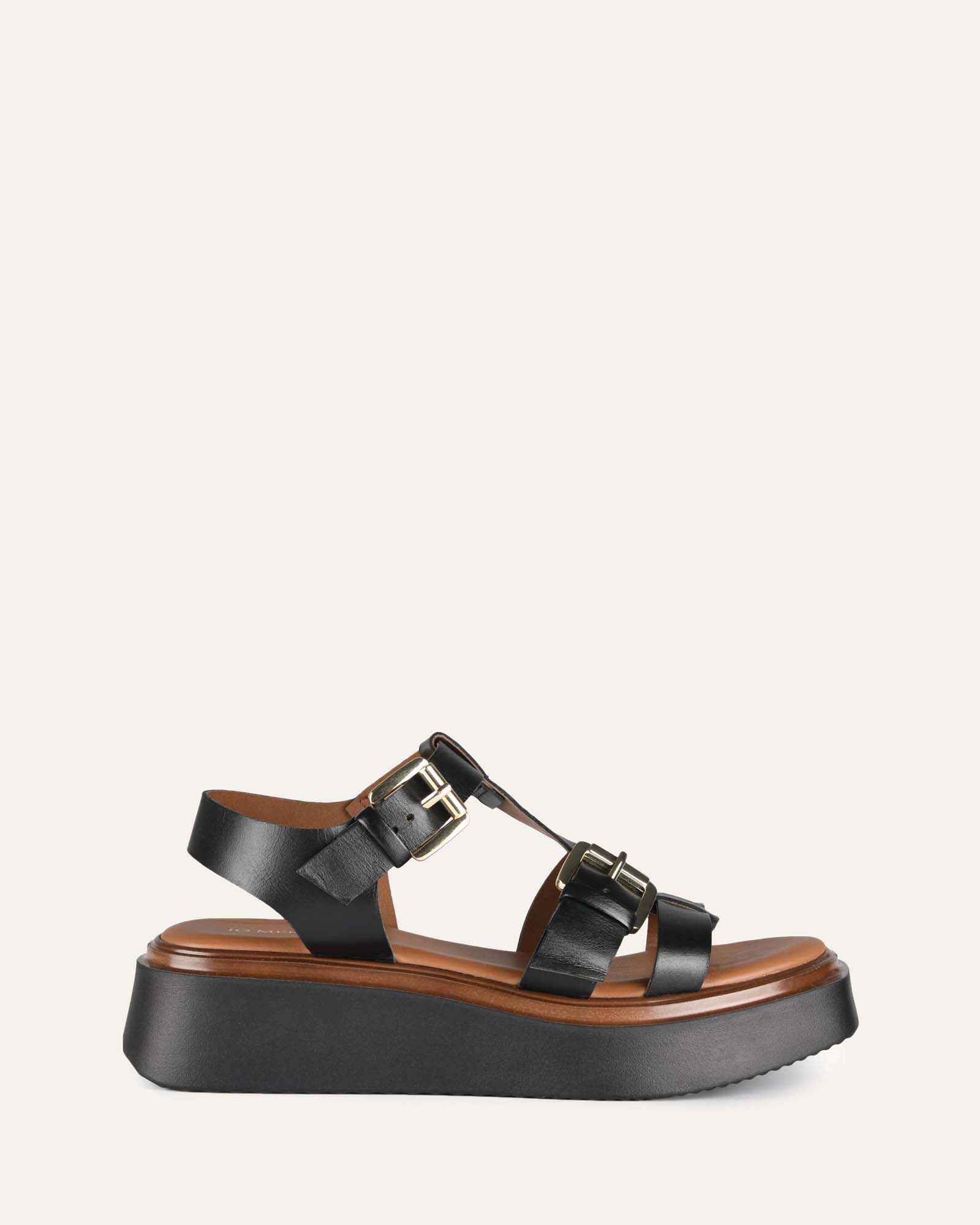 ANGELINA Women's Black Leather Flat Sandals - Comfortable Casual Shoes for Summer, Beach & Everyday Wear