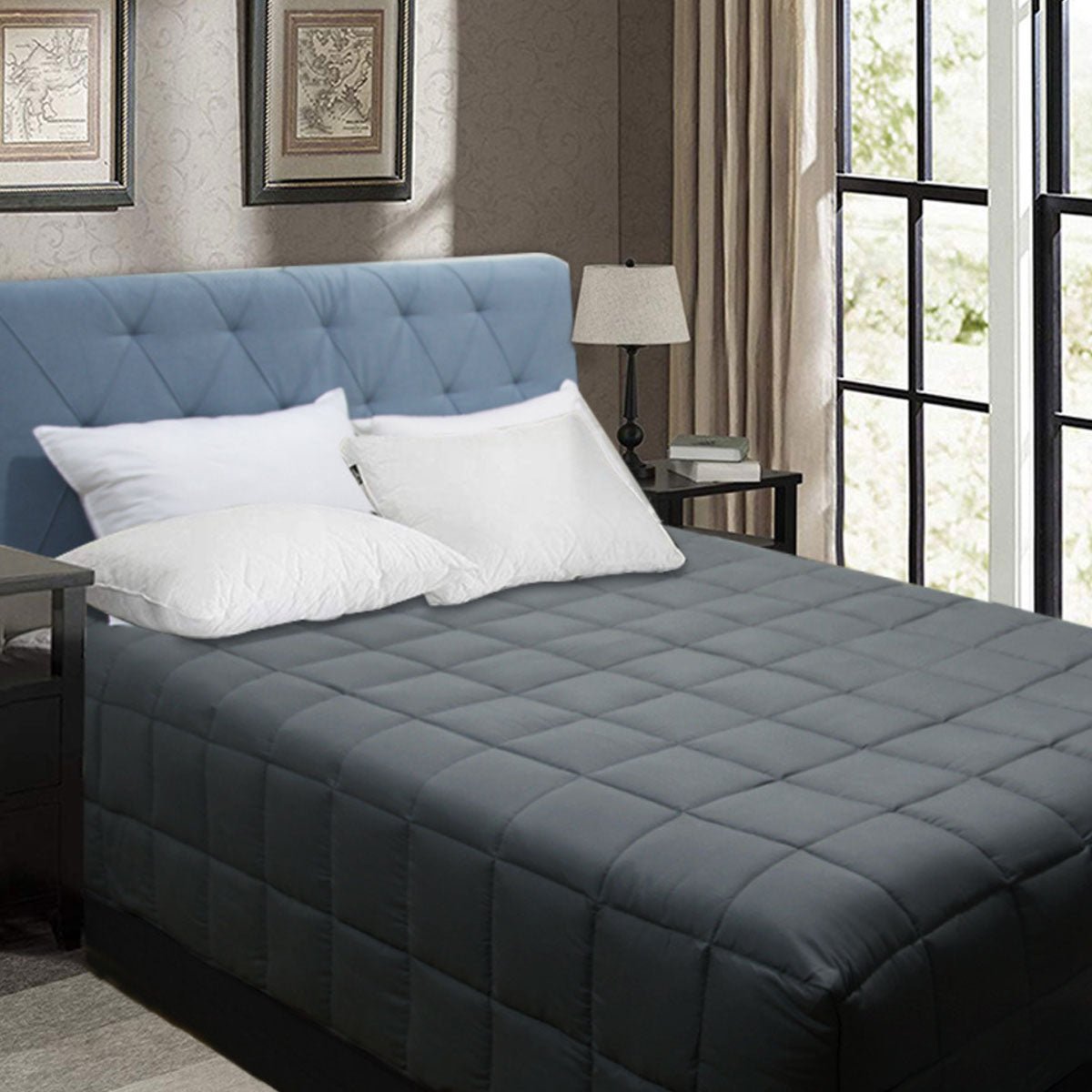 Bamboo Blend Microfiber Box End Quilt Charcoal Double - Ultra Soft Bedding Set for All Seasons, Perfect for Master Bedroom, Guest Room & Dorm Comfort
