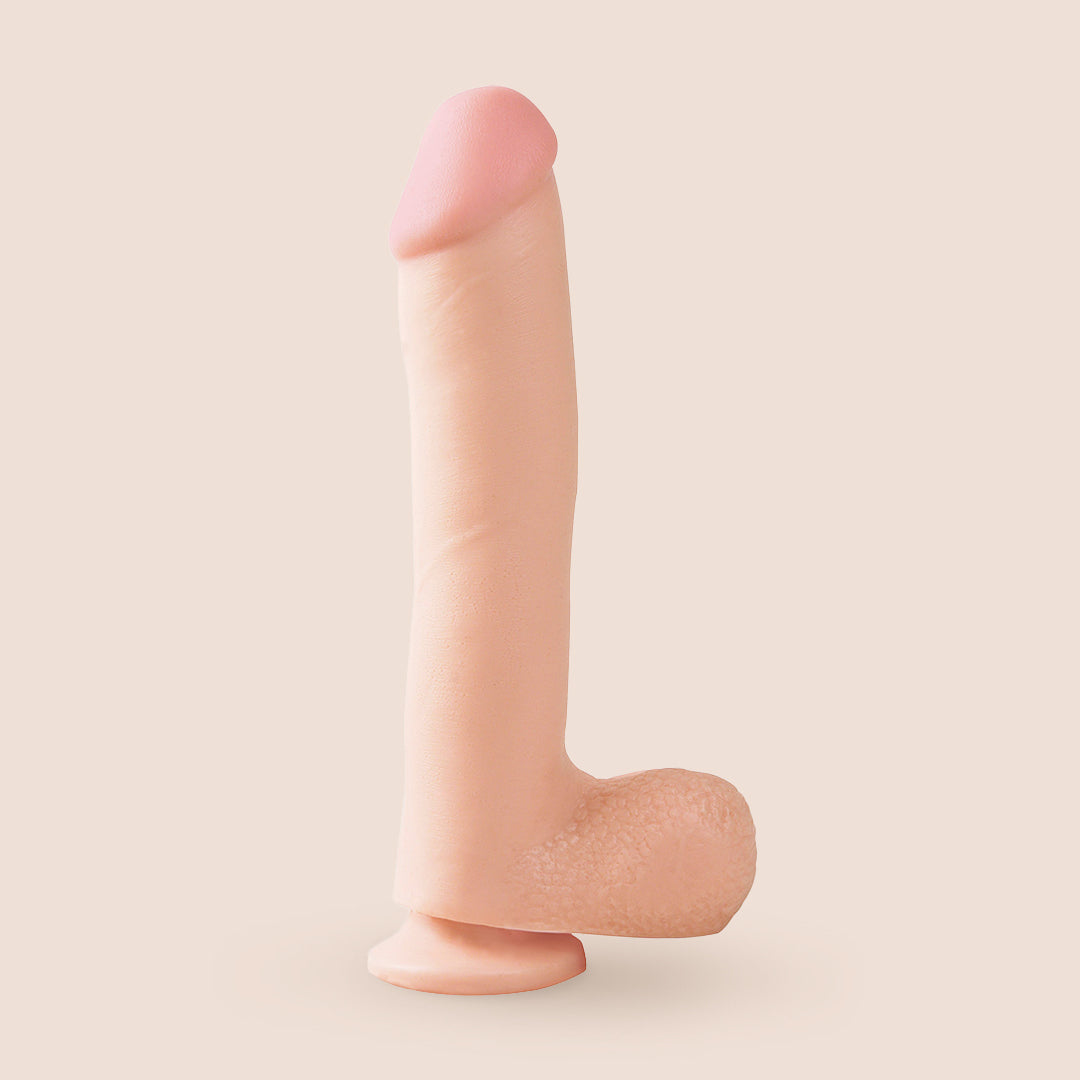 Basix 10 Inch Realistic Dildo with Strong Suction Cup - Flexible Yet Firm Silicone Adult Toy for Solo Play & Couples Use - Perfect for Bedroom Fun & BDSM Scenes