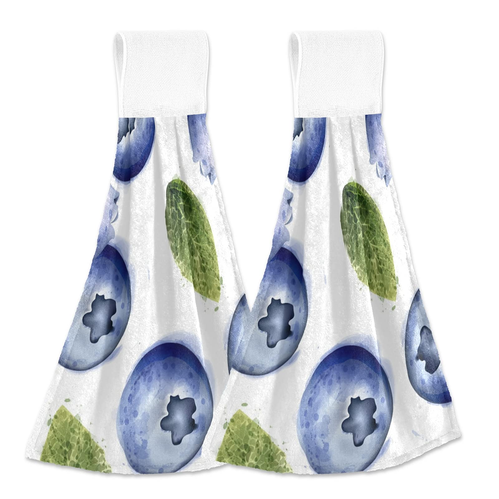 2 Pack Hanging Kitchen Hand Towels with Loops - Blackberries Watercolor Design, Super Absorbent for Kitchen, Bathroom & Laundry Room - Perfect for Drying Hands, Dishes & Household Cleaning
