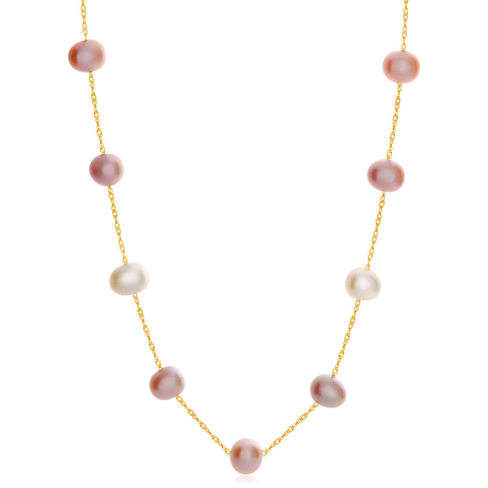 14K Yellow Gold Mixed Color Freshwater Pearl 45cm Necklace - Elegant Jewelry for Women, Perfect for Weddings, Parties & Special Occasions