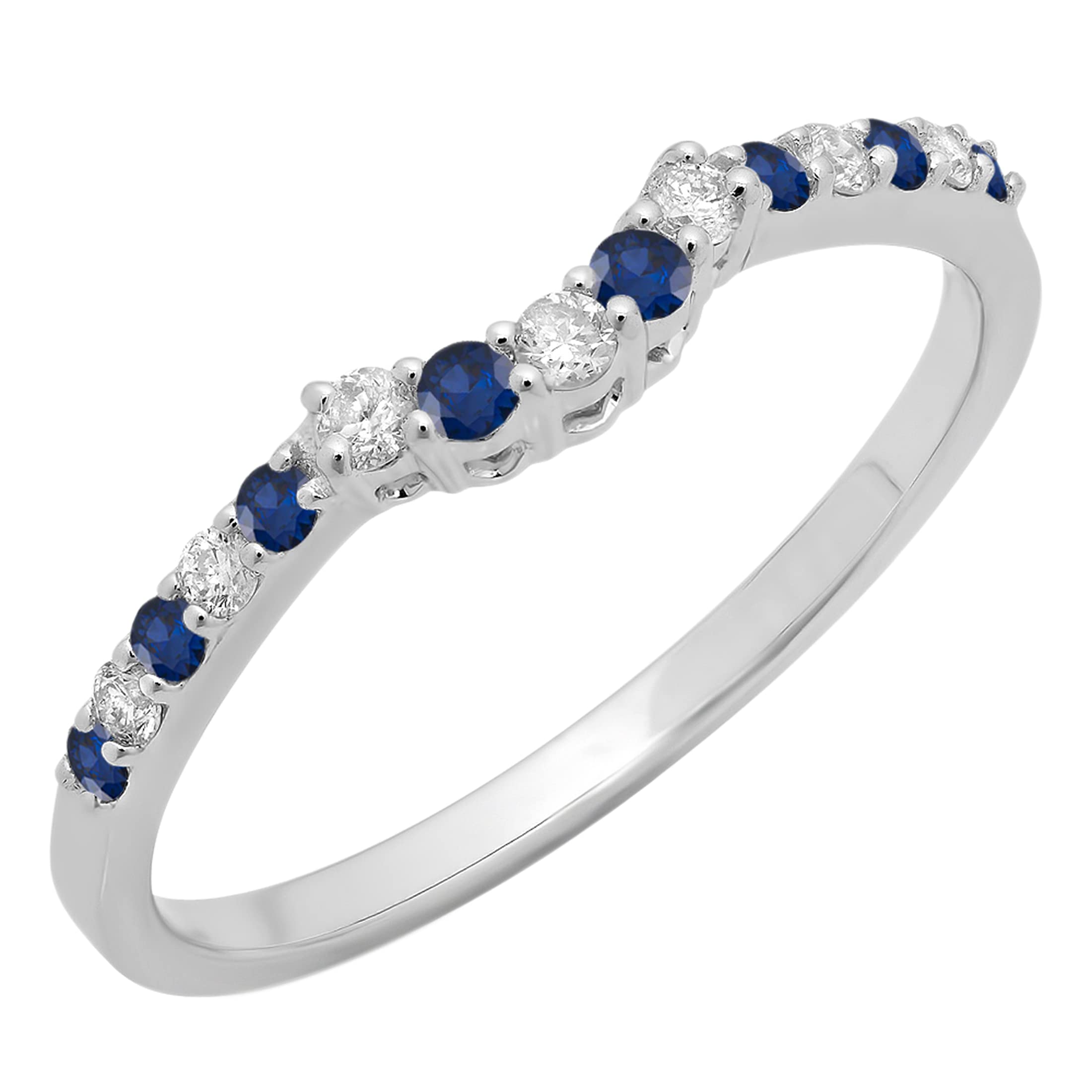 Blue Sapphire & Diamond Wedding Ring for Her in Gold - Elegant Stackable Band