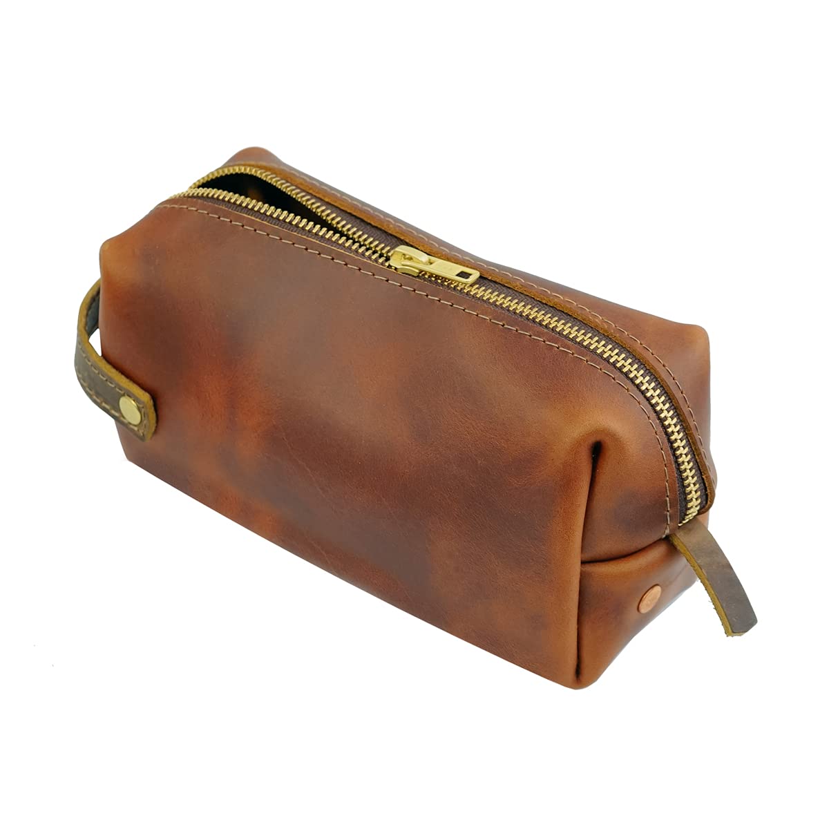 Premium Leather Dopp Kit - Large Travel Toiletry Bag with Zipper & Handle for Men | High-Quality Leather Cosmetic Organizer | Perfect Gift for Business Trips, Gym & Vacation (Saddle Brown)
