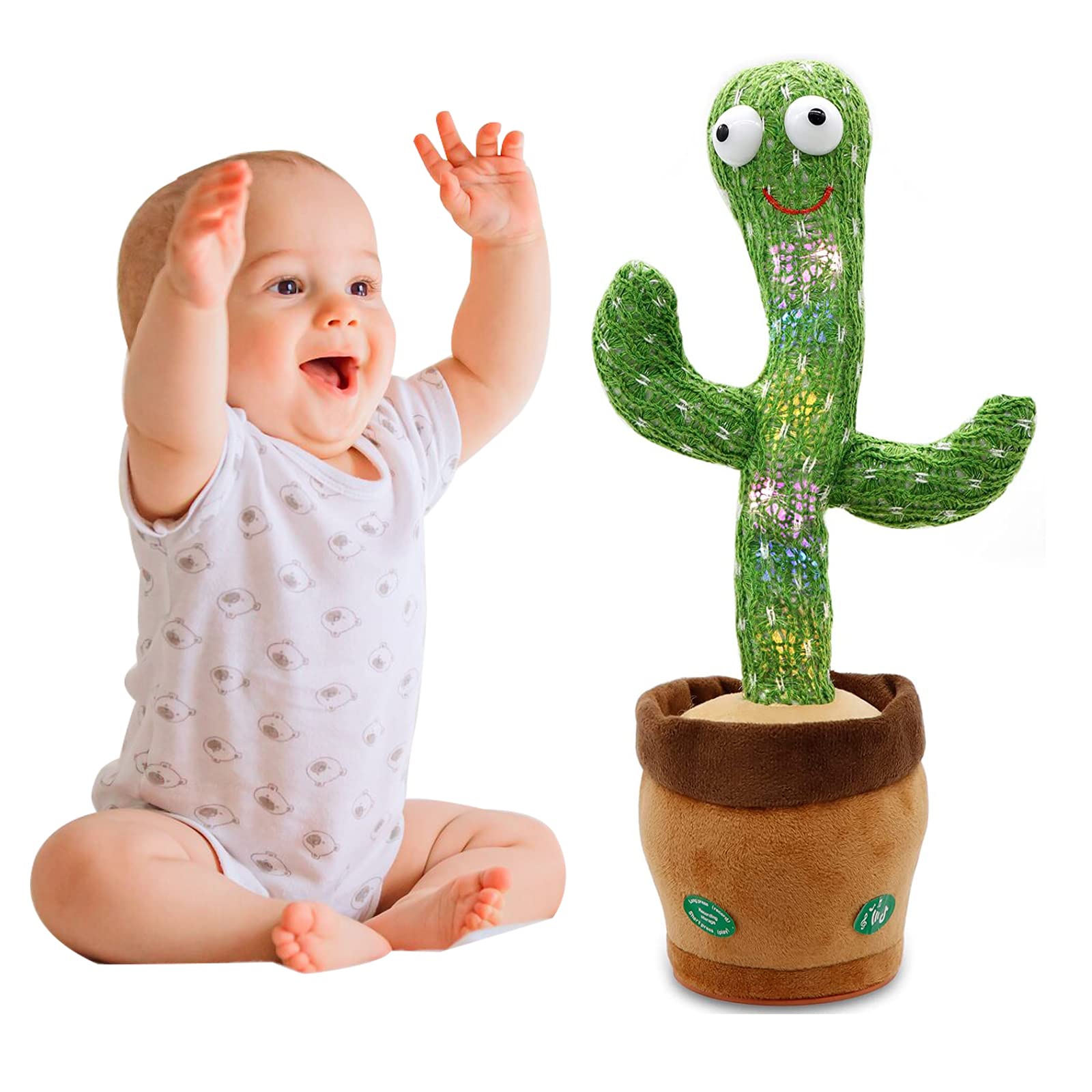 KangLang Dancing Talking Cactus Baby Toy for 6-12 Months | Singing Cactus with Voice Recorder, Repeats Speech, Plays Kids Songs, Electric Light-Up Plush Toy for Toddlers | Perfect for Playtime, Learning, and Gifts