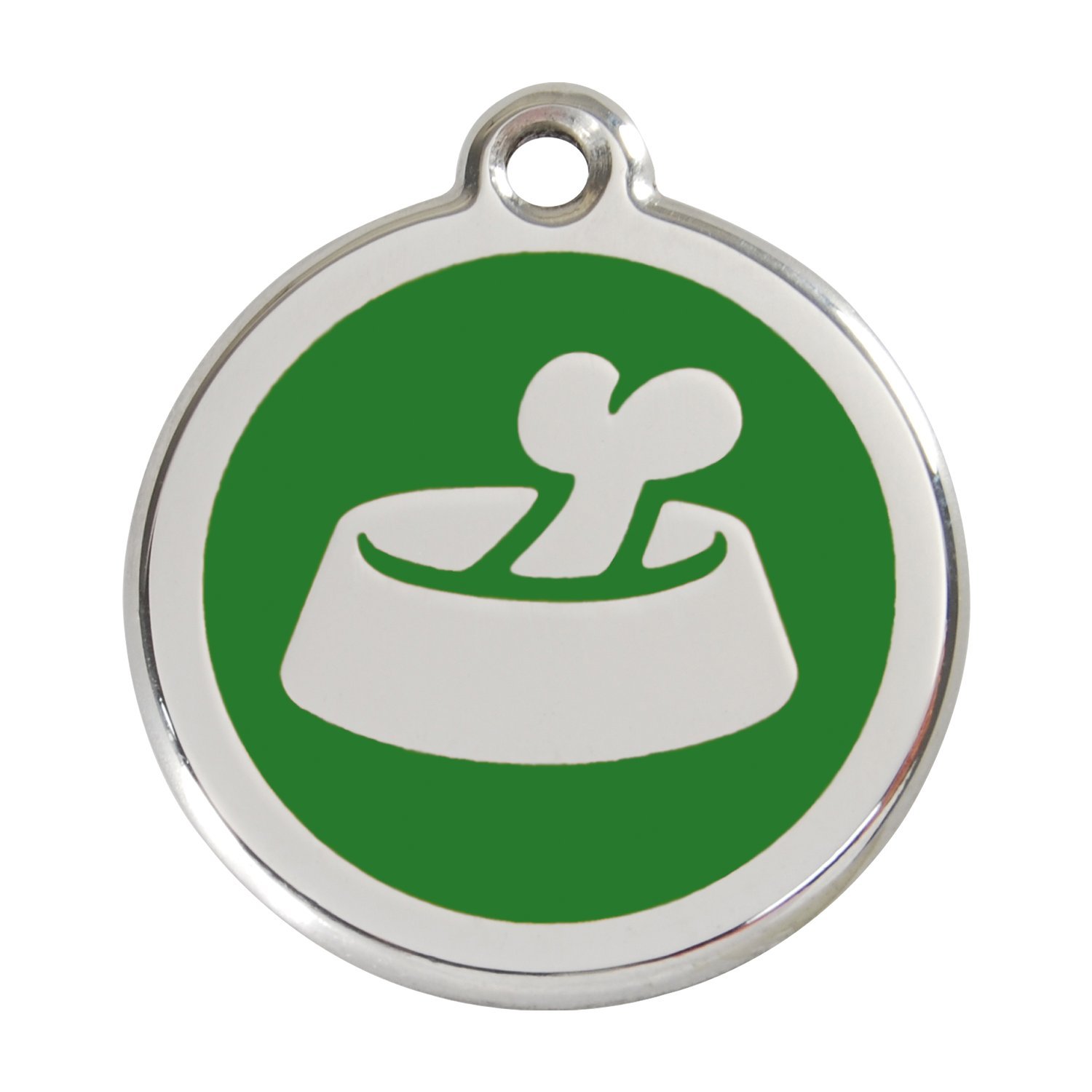 Custom Engraved Stainless Steel Dog ID Tag with Enamel Design - Personalized Bone in Bowl Pet Tag (Green, Medium) for Dogs - Perfect for Pet Safety, Travel & Daily Walks