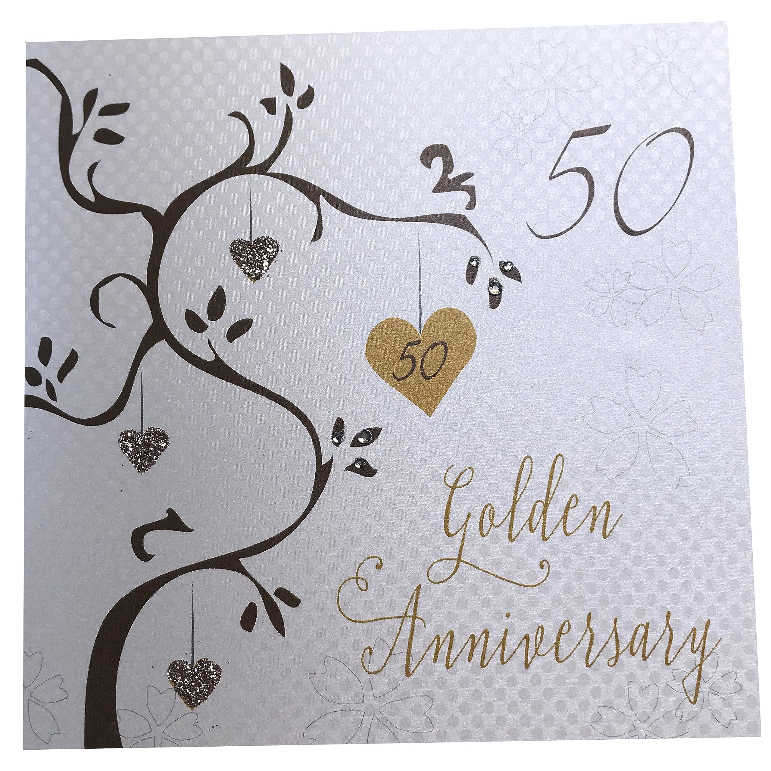 Golden Wedding Anniversary Card - Handmade 50th Anniversary Tree Greeting Card (Code AB50) - Perfect for Spouses, Couples & Golden Anniversary Celebrations