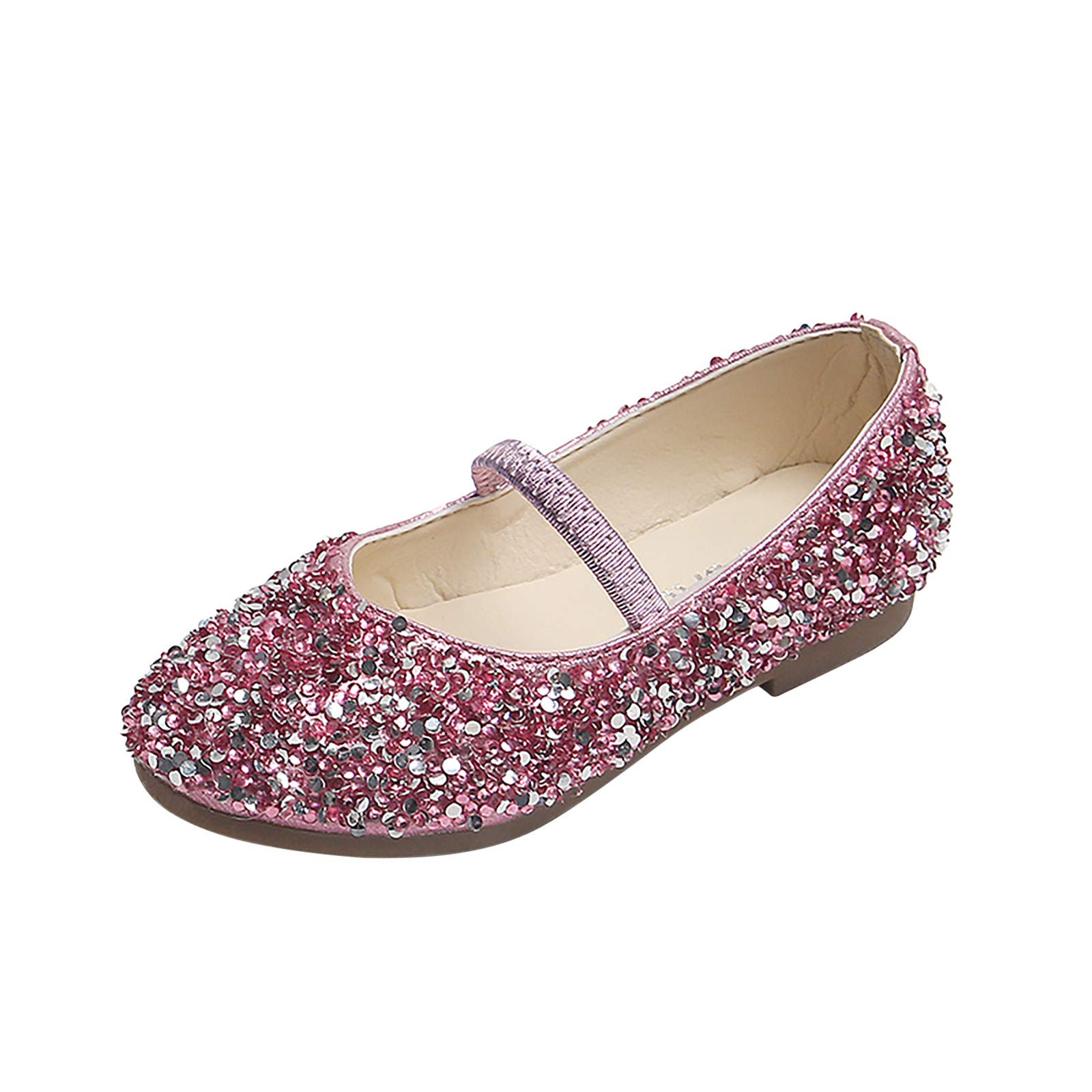 **Pink Sequined Leather Ballet Shoes for Girls - Soft Sole Princess Dance Shoes for Toddlers & Kids - Perfect for Ballet Classes, Dress-Up, and Special Occasions**