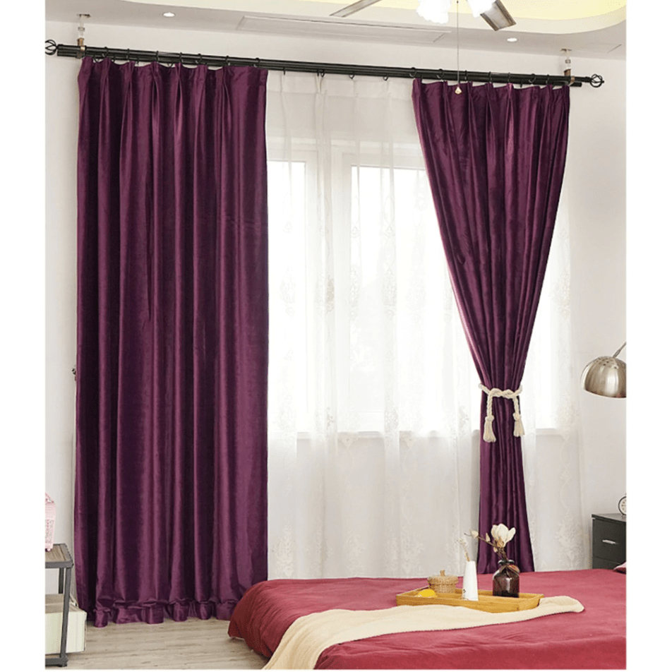 Brittany Velvet Plain Curtains Violet - Soft Luxurious Window Drapes for Living Room & Bedroom