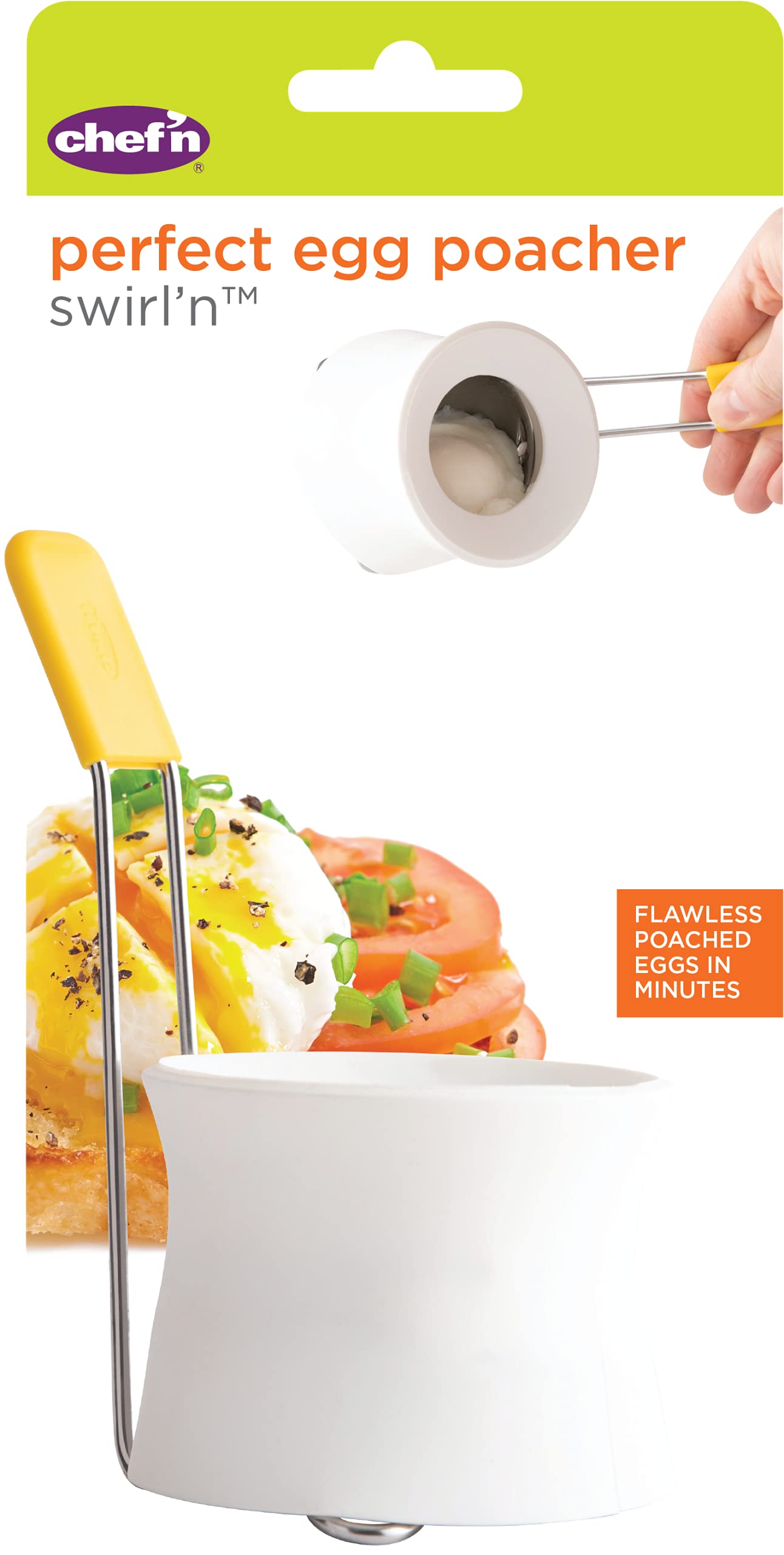 Chef'n Swirl'n Egg Poacher with Silicone Handle - Stainless Steel Egg Cooker for Perfect Poached Eggs - Ideal for Breakfast, Brunch & Healthy Cooking at Home