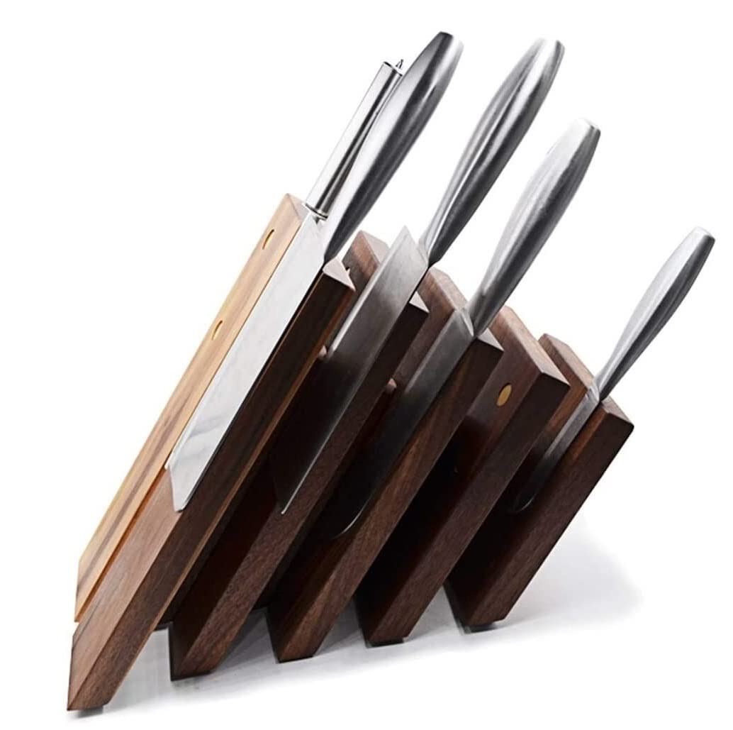 Premium Wooden Magnetic Knife Block Holder - 6 Slot Knife Storage Stand with Strong Magnets for Kitchen Knives - Perfect for Countertop Organization & Safe Knife Storage in Home & Professional Kitchens