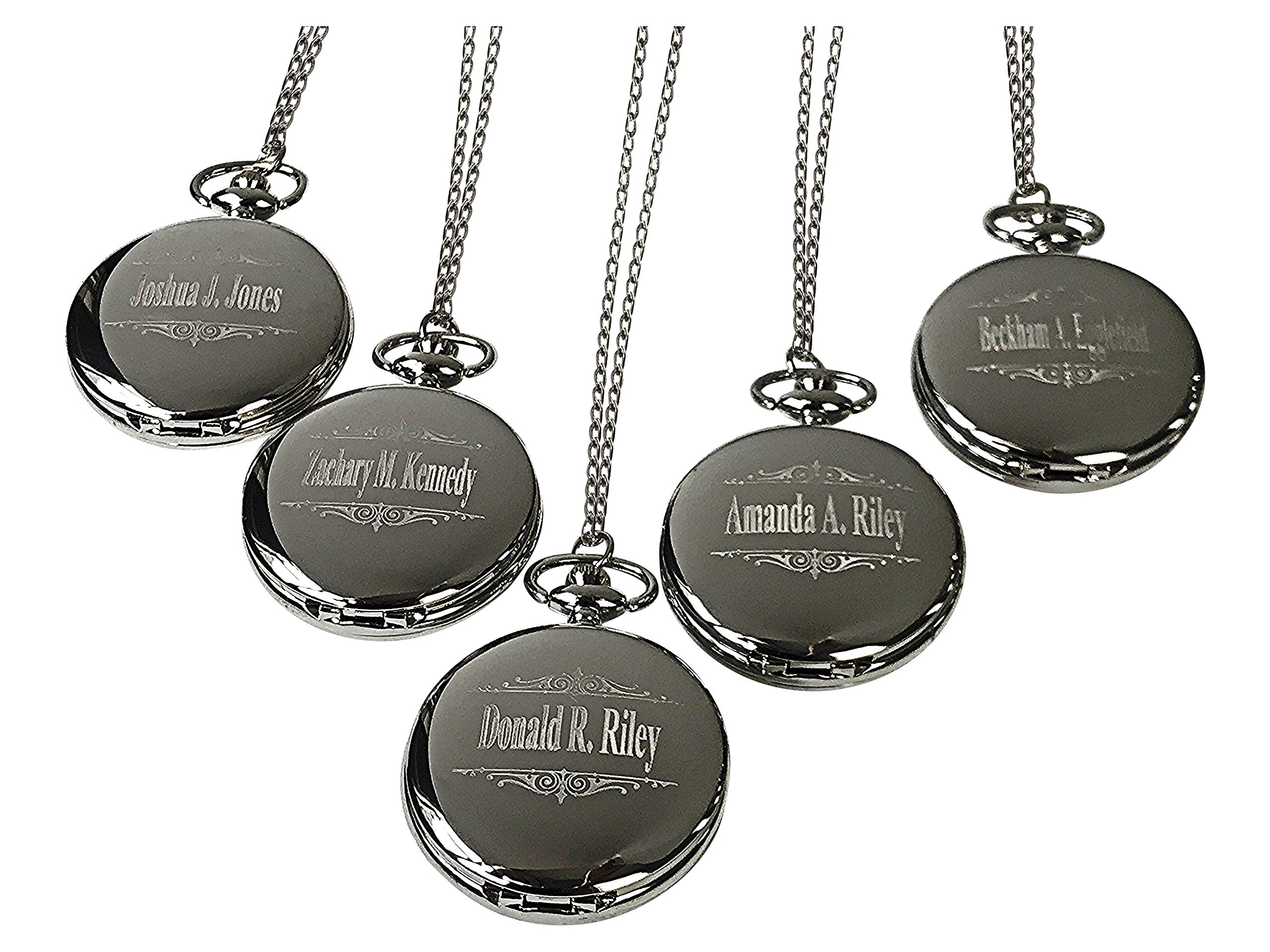 6 Personalized Engraved Pocket Watches for Weddings - Custom Groomsmen Gifts with Chain & Gift Box - Free Engraving - Perfect for Anniversaries, Bridal Parties & Vintage Style Occasions
