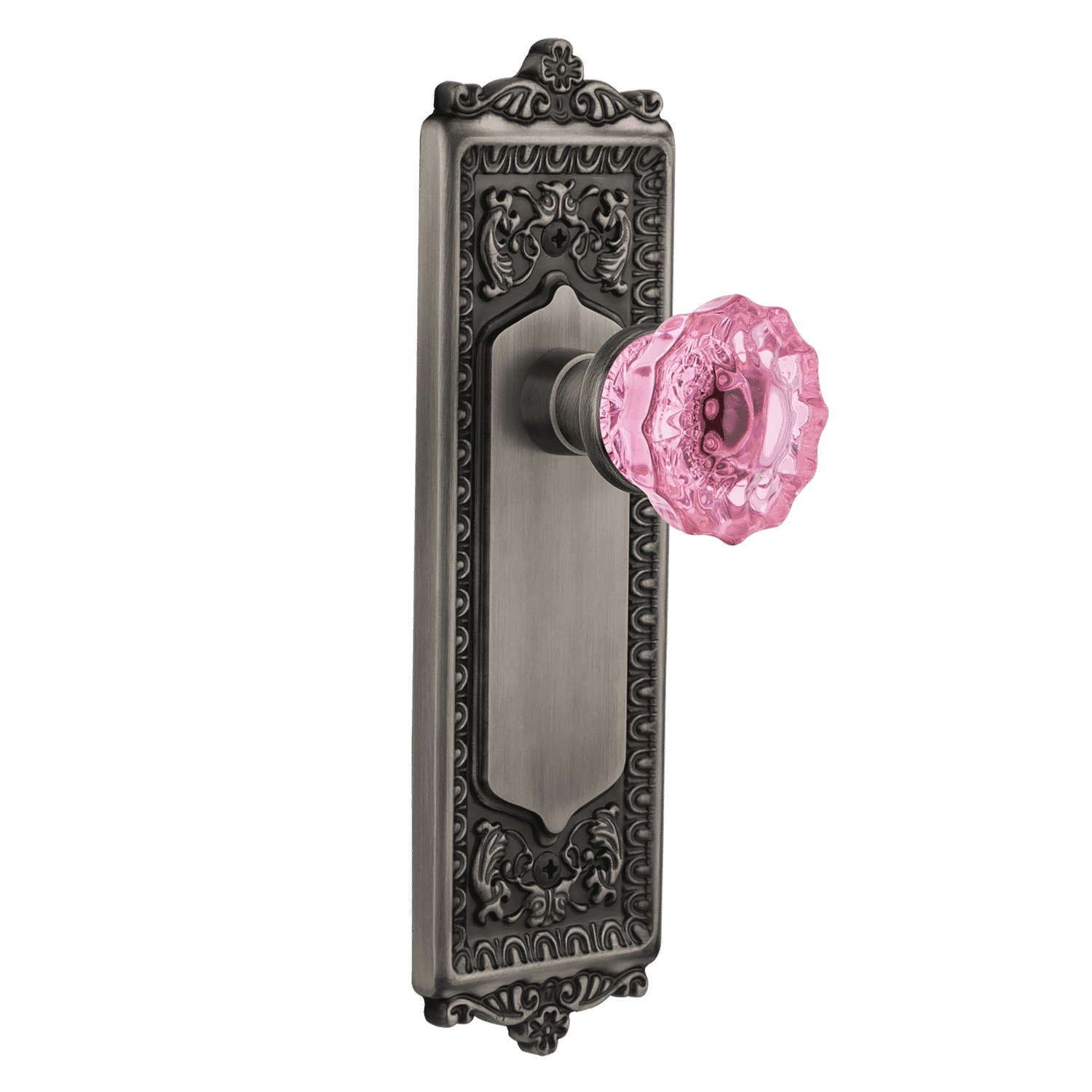 Antique Pewter Egg & Dart Long Plate with Pink Crystal Knob - Elegant Dining Table Decor for Formal Dinners & Special Occasions