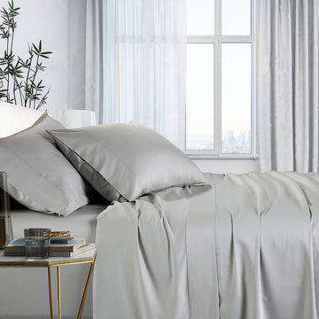 Premium 1000 Thread Count Bamboo Cotton Sheet Set - Single Size, Silver - Ultra Soft & Breathable Bedding for Luxury Comfort & Cool Sleep