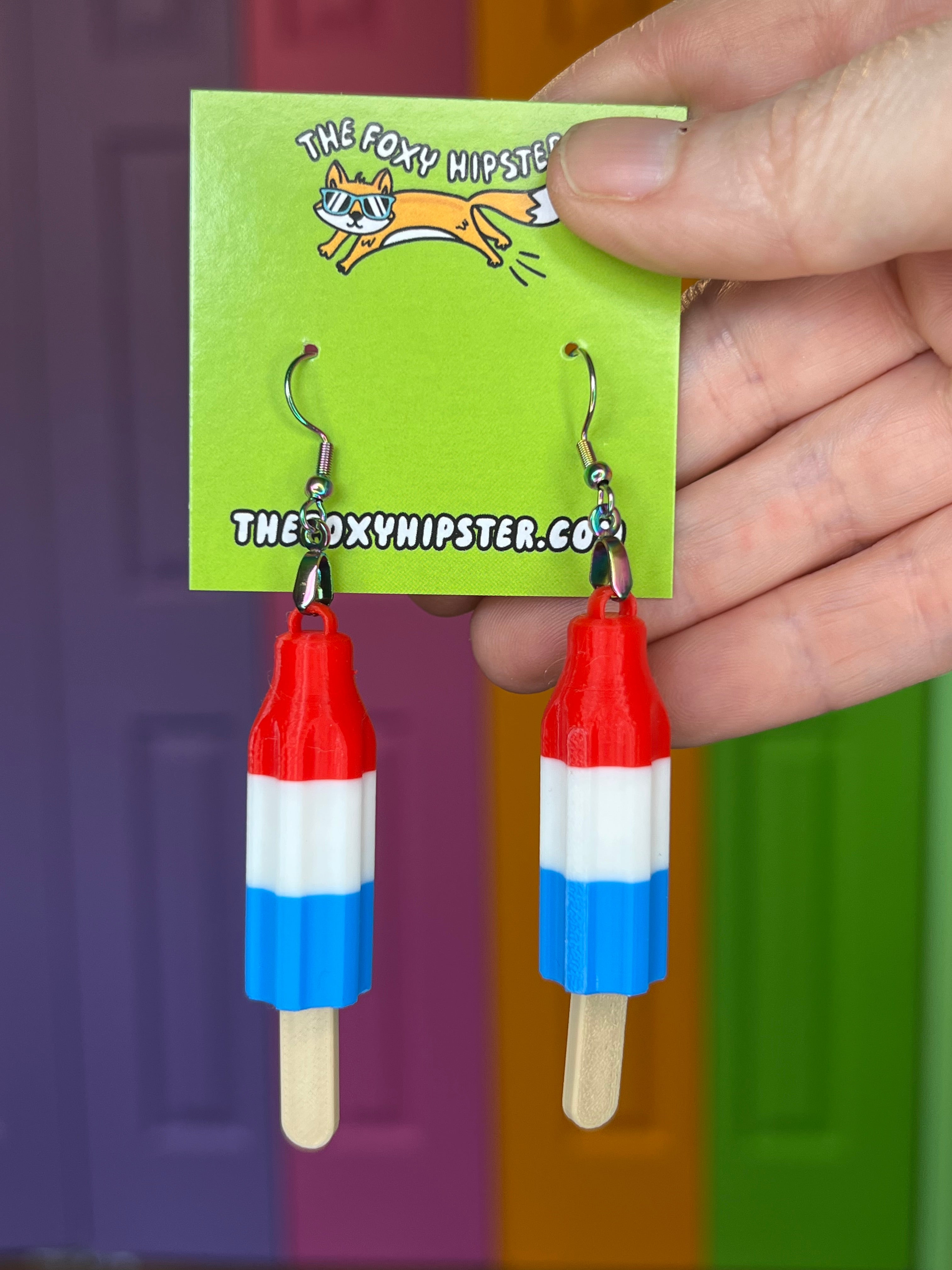 Patriotic Red White and Blue Ice Pop Dangle Earrings - Fun Summer Statement Jewelry for 4th of July, BBQ Parties & Festive Occasions