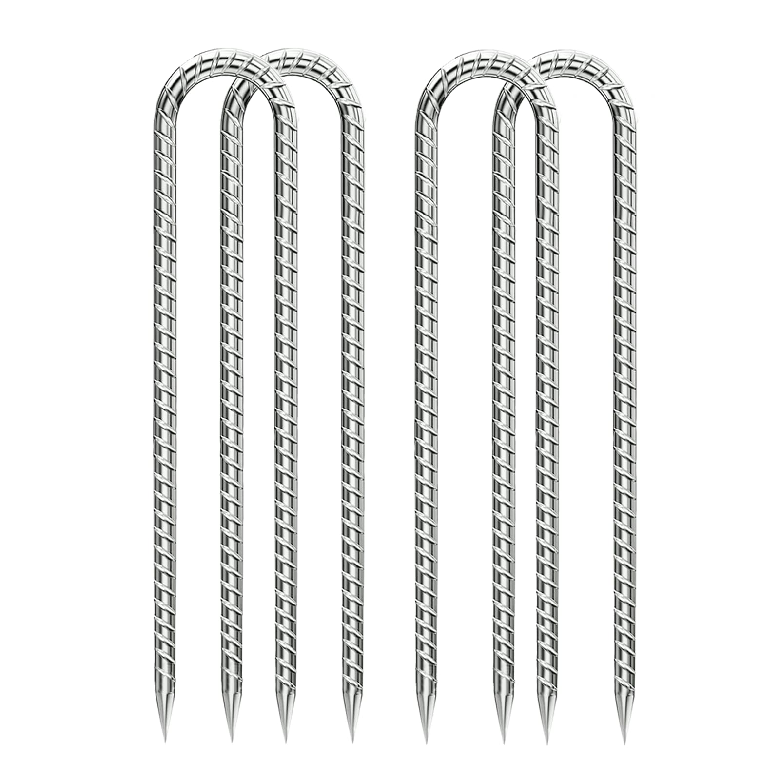 Heavy Duty 12-Inch Galvanized Rebar Stakes - U-Hook Ground Anchors for Camping Tent, Trampoline, Dog Fence, Chicken Coop & Deer Fence (4 Pack) - Rustproof Outdoor Accessories for Secure Anchoring